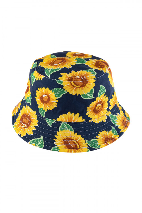 S29-6-3-HDT3313BL-FLORAL PRINT DOUBLE-SIDE-WEAR REVERSIBLE BUCKET HAT-BLUE/6PCS