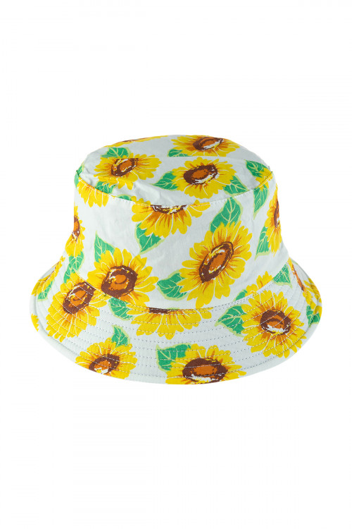 S19-8-2-HDT3313WT-FLORAL PRINT DOUBLE-SIDE-WEAR REVERSIBLE BUCKET HAT-WHITE\/6PCS