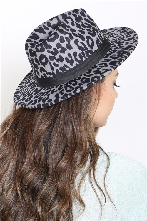 S29-8-1-HDT3329BK-LEOPARD SKIN PATTERN FASHION BRIM HAT-BLACK/6PCS (NOW $3.25 ONLY!)