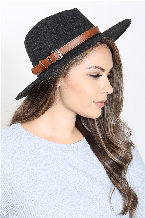 S18-6-5-HDT3331BK - BRIM FASHION HAT W/ ADJUSTABLE BUCKLE-BLACK/6PCS (NOW $5.75 ONLY!)