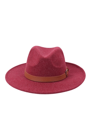 S18-7-6-HDT3331BU - BRIM FASHION HAT W/ ADJUSTABE BUCKLE-BURGUNDY/6PCS (NOW $5.75 ONLY!)