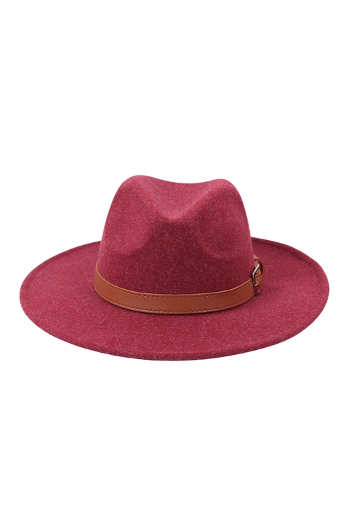 S18-7-6-HDT3331BU - BRIM FASHION HAT W/ ADJUSTABE BUCKLE-BURGUNDY/6PCS (NOW $5.75 ONLY!)