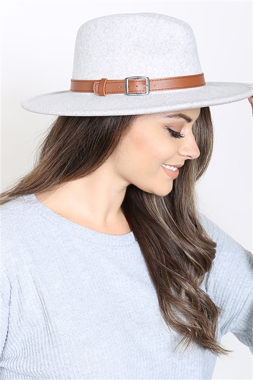 S22-4-5-HDT3331LGY-BRIM FASHION HAT W/ ADJUSTABLE BUCKLE-LIGHT GRAY/6PCS (NOW $5.75 ONLY!)