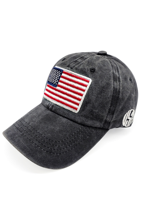 S27-7-2-HDT3399BK-USA AMERICAN FLAG FASHION EMBROIEDERED BASEBALL CAP - BLACK/6PCS