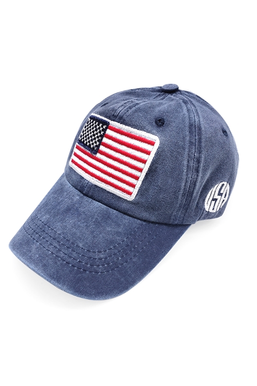 S27-8-4-HDT3399BL-USA AMERICAN FLAG FASHION EMBROIEDERED BASEBALL CAP - BLUE/6PCS