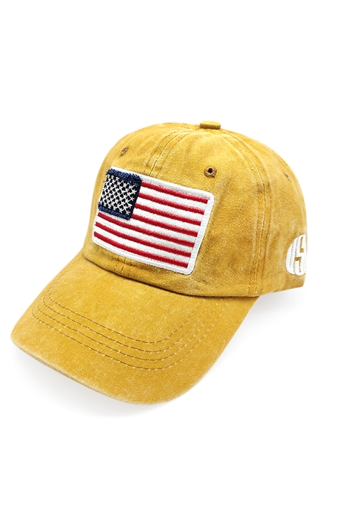 S23-3-4-HDT3399MU-USA AMERICAN FLAG FASHION EMBROIEDERED BASEBALL CAP - MUSTARD/6PCS