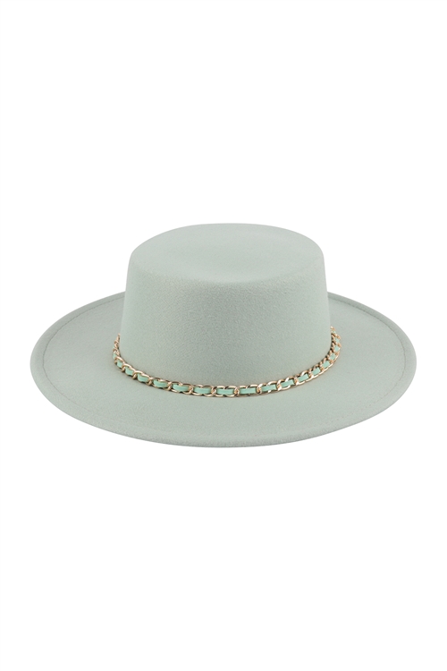 S18-3-5-HDT3415MN - FASHION BRIM HAT W/ CHAIN ACCENT - MINT/6PCS