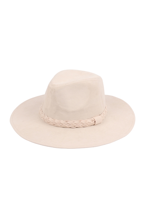 S18-6-4-HDT3416BG - BEIGE FASHION BRIM HAT WITH BRADED TIE/6PCS (NOW $3.00 ONLY! )