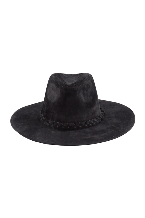 C-1-HDT3416BK - BLACK FASHION BRIM HAT WITH BRADED TIE/6PCS (NOW $3.00 ONLY!) (NOW $3.00 ONLY! )