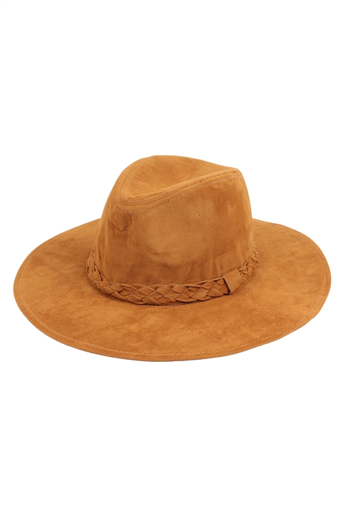 S18-3-5-HDT3416CA - CAMEL FASHION BRIM HAT WITH BRADED TIE/6PCS (NOW $3.00 ONLY!)