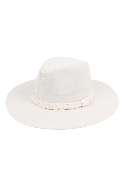 S22-4-4-HDT3416IV - IVORY GRAY FASHION BRIM HAT WITH BRADED TIE/6PCS (NOW $3.00 ONLY!)