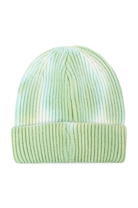 S21-9-5-HDT3422GL - TIE DYE KNITTED BEANIE - LIGHT GREEN/6PCS (NOW $2.50 ONLY!)