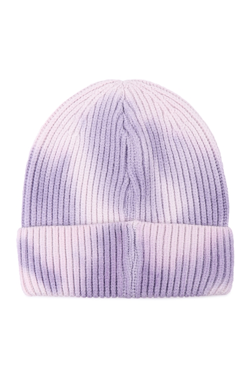 S17-8-3-HDT3422PU - TIE DYE KNITTED BEANIE - PURPLE/6PCS (NOW $2.50 ONLY!)