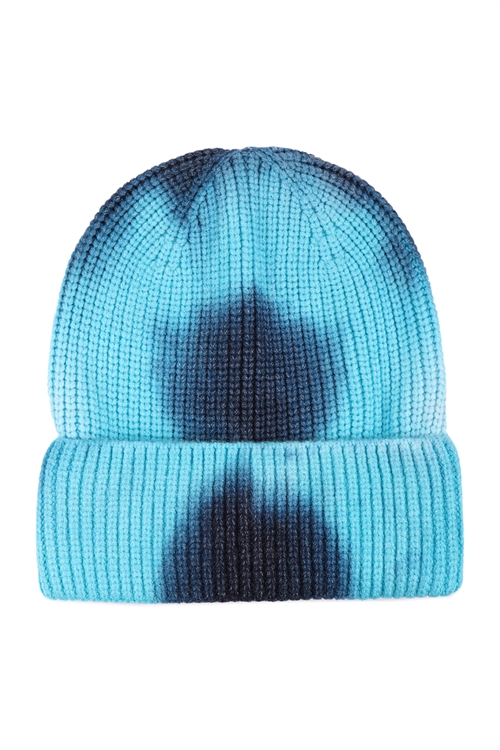 S19-12-4-HDT3423BL - TIE DYE KNITTED MULTICOLOR BEANIE - BLUE/6PCS (NOW $1.75 ONLY!)