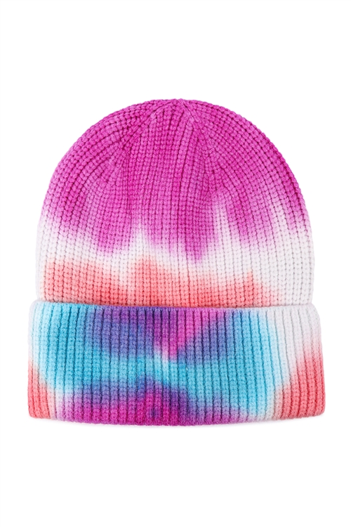S17-8-1-HDT3423MT - TIE DYE KNITTED MULTICOLOR BEANIE - PURPLE/6PCS (NOW $1.75 ONLY!)