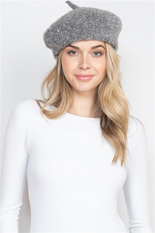 S3-5-5-HDT3427GY - FUZZY FLEECE BERET HAT - GRAY/6PCS (NOW $1.00 ONLY!)