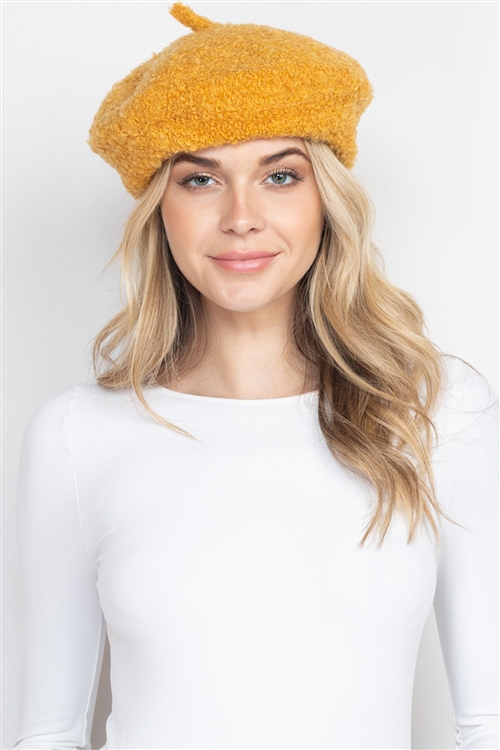 S28-1-1-HDT3427MU - FUZZY FLEECE BERET HAT - MUSTARD/6PCS (NOW $1.00 ONLY!)