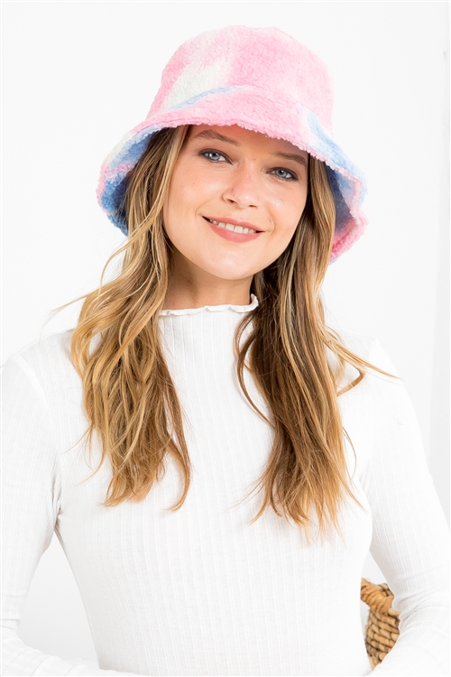 S19-5-5-HDT3437MT - TIE DYE FUZZY FLEECE BUCKET HAT - MULTICOLOR/6PCS (NOW $1.00 ONLY!)