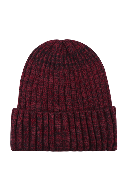 S17-7-4-HDT3448BU - PLAIN KNITTED  BEANIE- BURGUNDY/6PCS