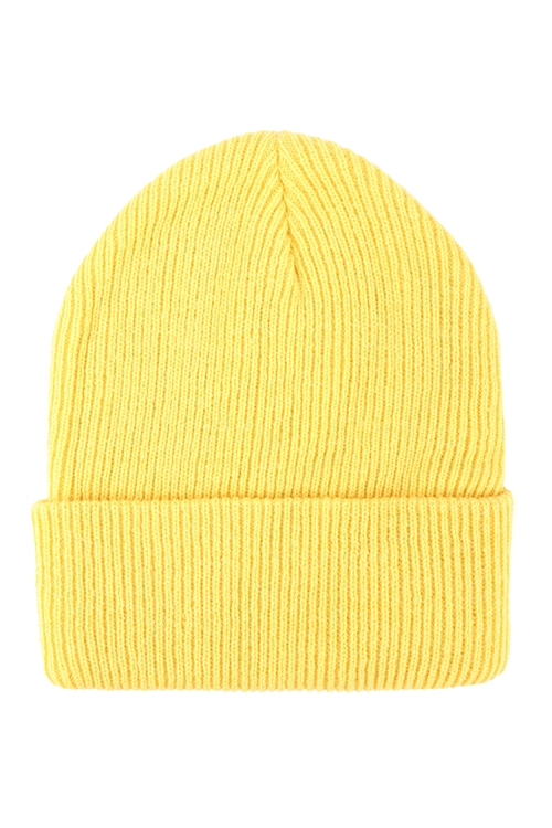 S23-8-5/S24-7-3-HDT3512MU - PLAIN AND SIMPLE KNITTED FASHION BEANIE - MUSTARD/6PCS