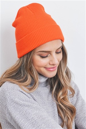 S24-7-4-HDT3512OR - PLAIN AND SIMPLE KNITTED FASHION BEANIE - ORANGE/6PCS