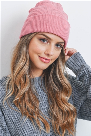 S24-7-4-HDT3512PK - PLAIN AND SIMPLE KNITTED FASHION BEANIE - PINK/6PCS