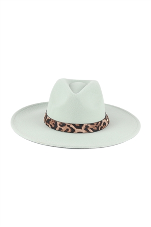 S20-11-6-HDT3540MN - FELT FASHION BRIM HAT W/ LEOPARD ACCENT - MINT/6PCS