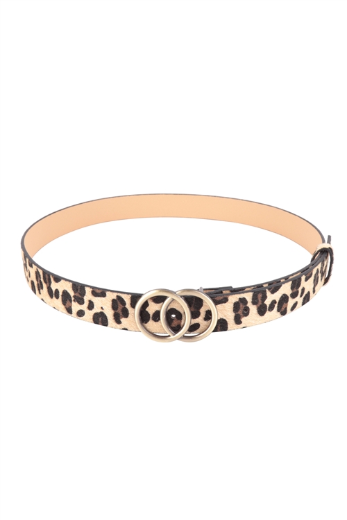 S23-4-2-HDT3549LEO - DOUBLE ROUND BUCKLE WOMEN BELT - LEOPARD/6PCS