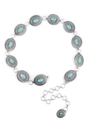 S20-6-1-HDT3553BS - BOHO SEMI PRECIOUS STONE CHARM BELT - BURNISH SILVER/6PCS