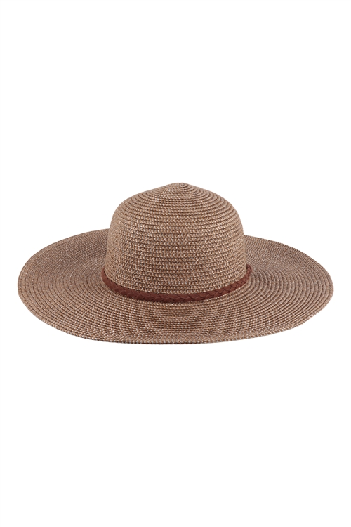 S9-14-1-HDT3580BR - PANAMA BRIM SUMMER HAT WITH BRAIDED STRAP - BROWN/6PCS