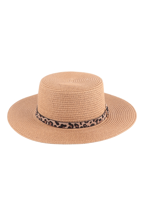 S17-10-6-HDT3585BR - PANAMA BRIM HAT WITH LEOPARD BUCKLE ACCENT - BROWN/6PCS (NOW $2.25 ONLY!)