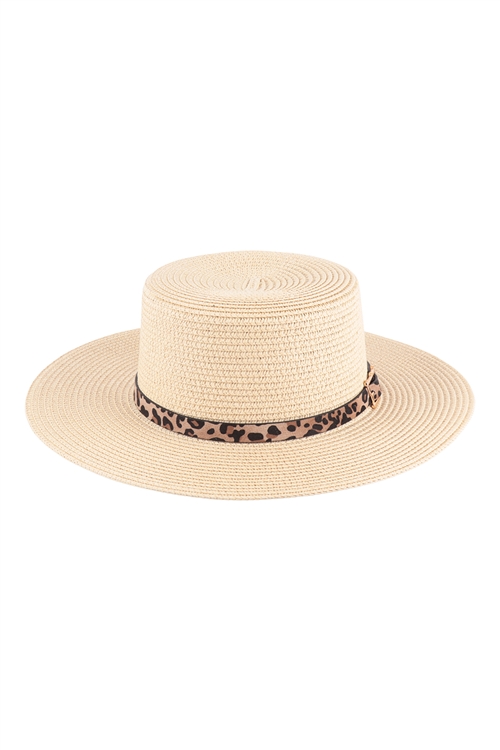 S17-10-6-HDT3585IV - PANAMA BRIM HAT WITH LEOPARD BUCKLE ACCENT - IVORY/6PCS (NOW $2.25 ONLY!)