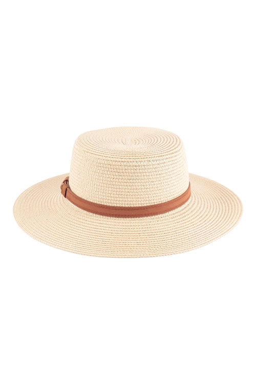 S18-5-5-HDT3586IV - PANAMA BRIM HAT WITH LETHER STRAP ACCENT - IVORY/6PCS