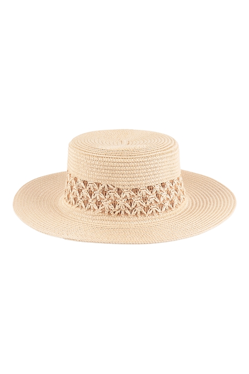 S24-8-6-HDT3592IV - WEAVE PANAMA BRIM FASHION HAT - IVORY/6PCS