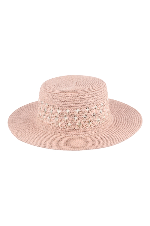 S24-8-6-HDT3592LPK - WEAVE PANAMA BRIM FASHION HAT - LIGHT PINK/6PCS