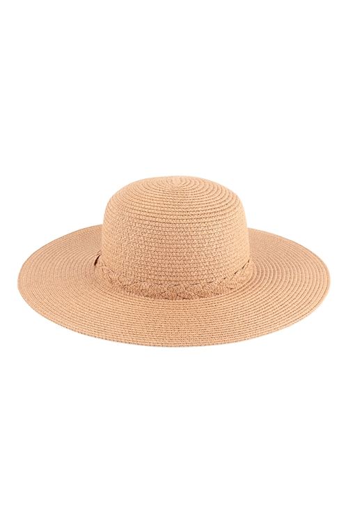 S25-3-5-HDT3594BR - PANAMA BRIM SUMMER HAT WITH BRAIDED ACCENT- BROWN/6PCS