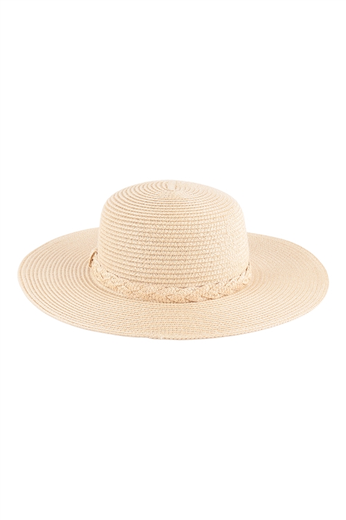 S25-3-5-HDT3594IV - PANAMA BRIM SUMMER HAT WITH BRAIDED ACCENT- IVORY/6PCS