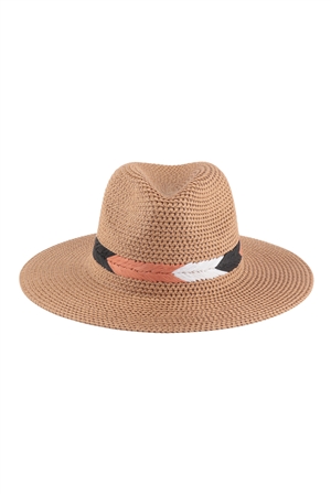 S20-9-1-HDT3600BR - PANAMA BRIM SUMMER HAT WITH BRAIDED STRIPE ACCENT- BROWN/6PCS