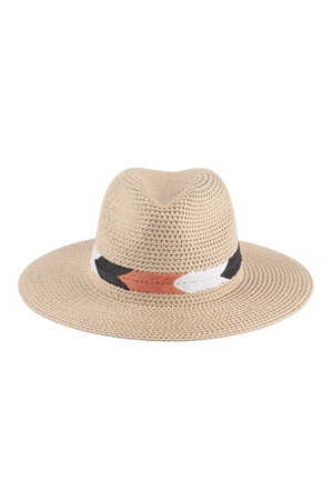 S6-7-1-HDT3600IV - PANAMA BRIM SUMMER HAT WITH BRAIDED STRIPE ACCENT- IVORY/6PCS