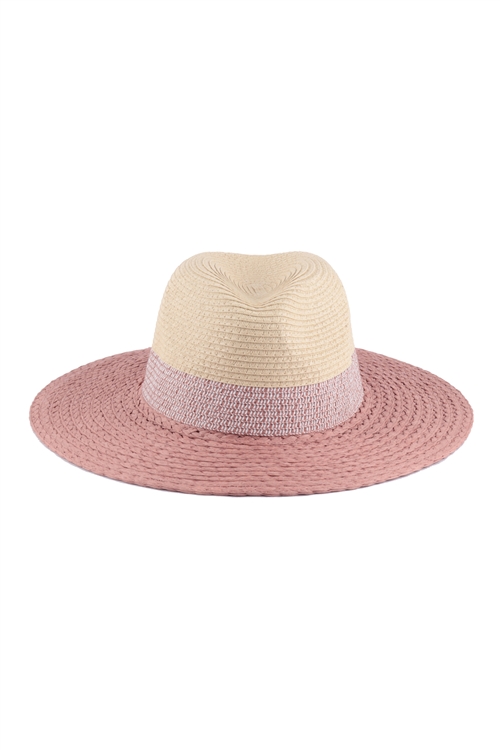 S5-10-1-HDT3601PK - PANAMA BRIM SUMMER HAT THREE TONE COLOR - PINK/6PCS (NOW $3.50 ONLY!)