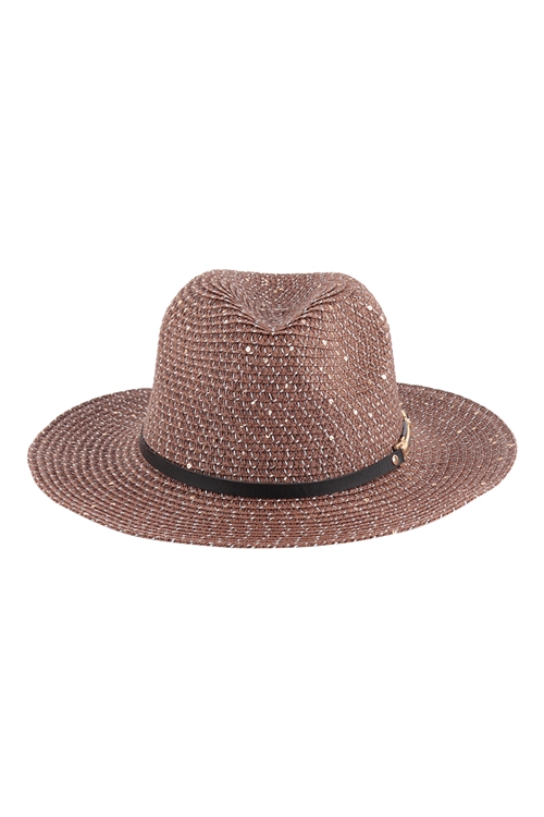 S24-8-6-HDT3603BR - PANAMA BRIM SUMMER HAT WITH LEATHER STRAP - BROWN/6PCS (NOW $2.75 ONLY!)