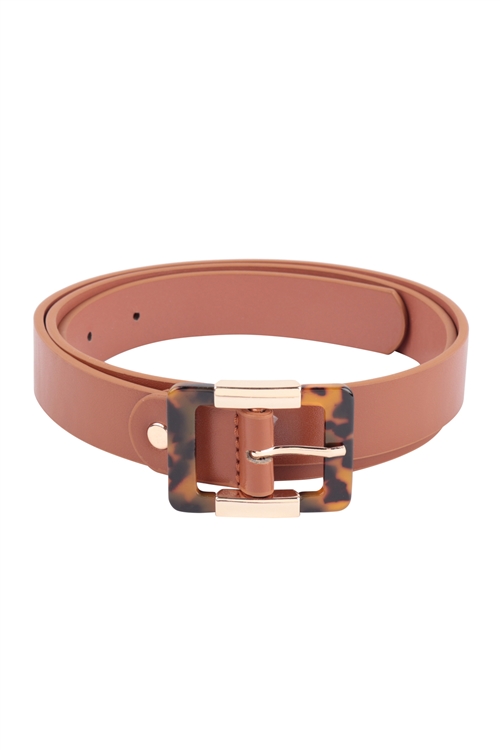 S26-7-1-HDT3623BR - STYLISH PU LEATHER FASHION ACETATE BUCKLE BELT - BROWN/6PCS (NOW $1.50 ONLY!)