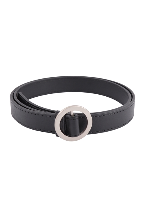 S26-9-4-HDT3715BK - CIRCLE BUCKLE FASHION LEATHER BELT - BLACK/6PCS