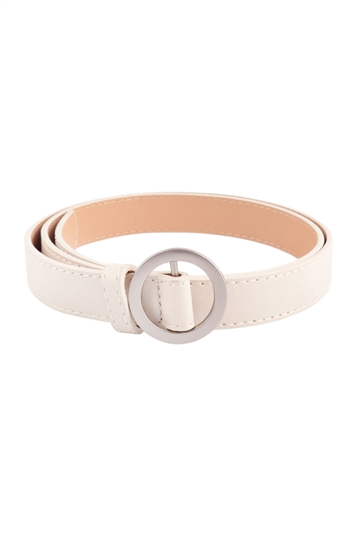 S29-7-4-HDT3715IV - CIRCLE BUCKLE FASHION LEATHER BELT - IVORY/6PCS