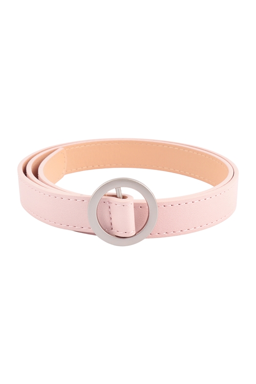 S28-3-3-HDT3715PK - CIRCLE BUCKLE FASHION LEATHER BELT - PINK/6PCS