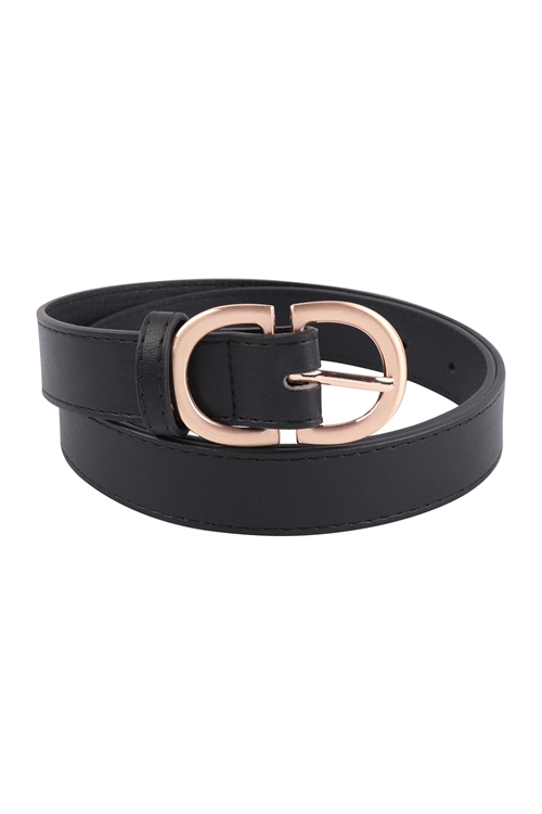 S28-3-2-HDT3717BK - DOUBLE BUCKLE FASHION LEATHER BELT - BLACK/6PCS