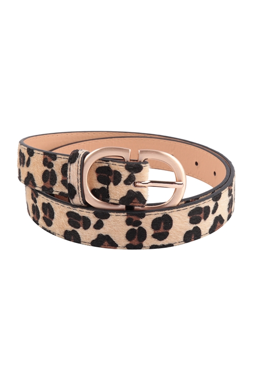 S28-3-2-HDT3717LEO - DOUBLE BUCKLE FASHION LEATHER BELT - LEOPARD/6PCS