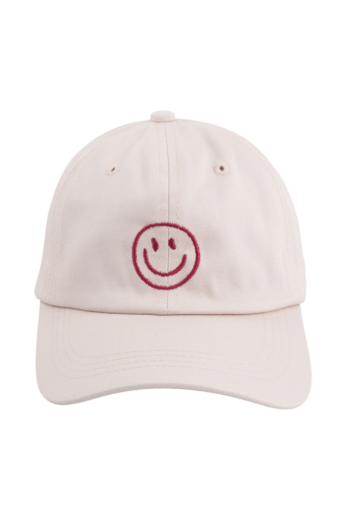 S29-6-1-HDT3718IV - SIMPLE SMILEY FASHION BASEBALL CAP - IVORY/6PCS