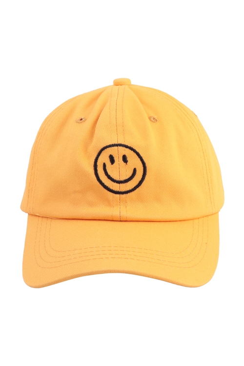 S29-6-1-HDT3718YW - SIMPLE SMILEY FASHION BASEBALL CAP - YELLOW/6PCS