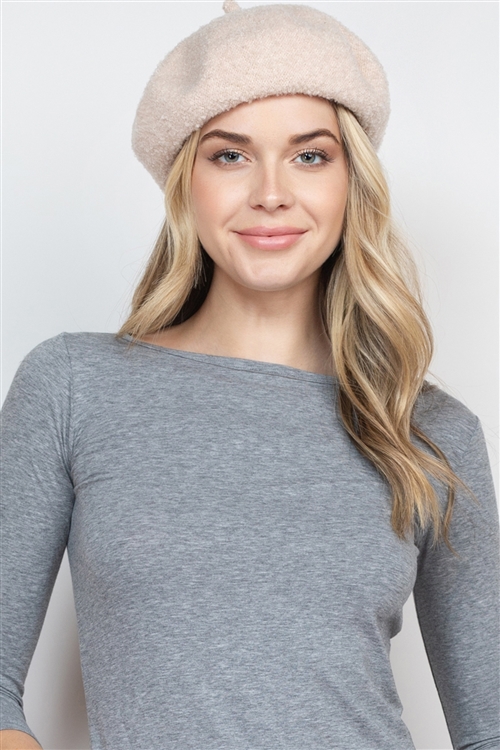 S3-8-3-HDT3729IV-1 - FLEECE ACRYLIC BERET HAT - IVORY/1PC